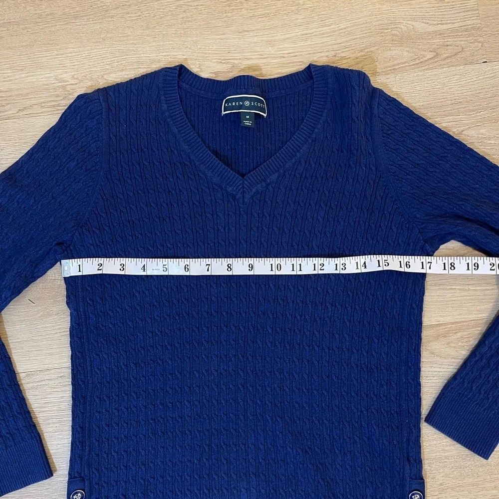 Karen Scott Navy Blue Cable Knit Sweater Women’s Size Medium 100% Cotton - Picture 8 of 13